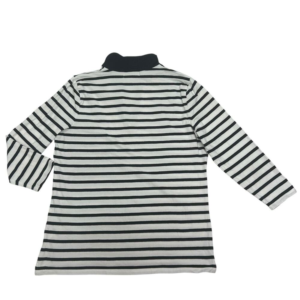 L-RL Lauren Active 1/4 Zip Mock Neck Stripe Top White Black Sz L Pickleball Golf - Picture 4 of 11
